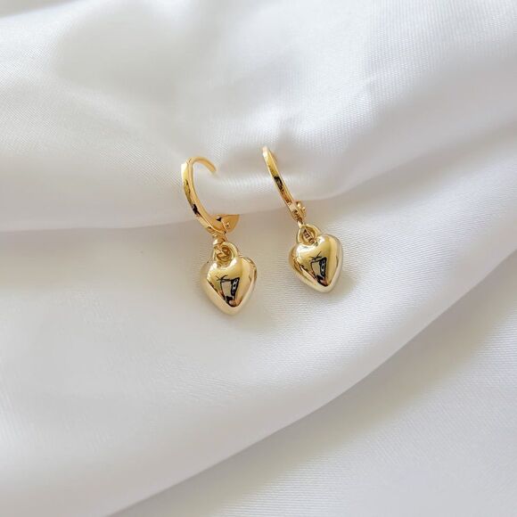5/$25 Gold Heart Charm Earrings Gold Huggie Hoops Heart Hoop Earrings - Picture 5 of 5